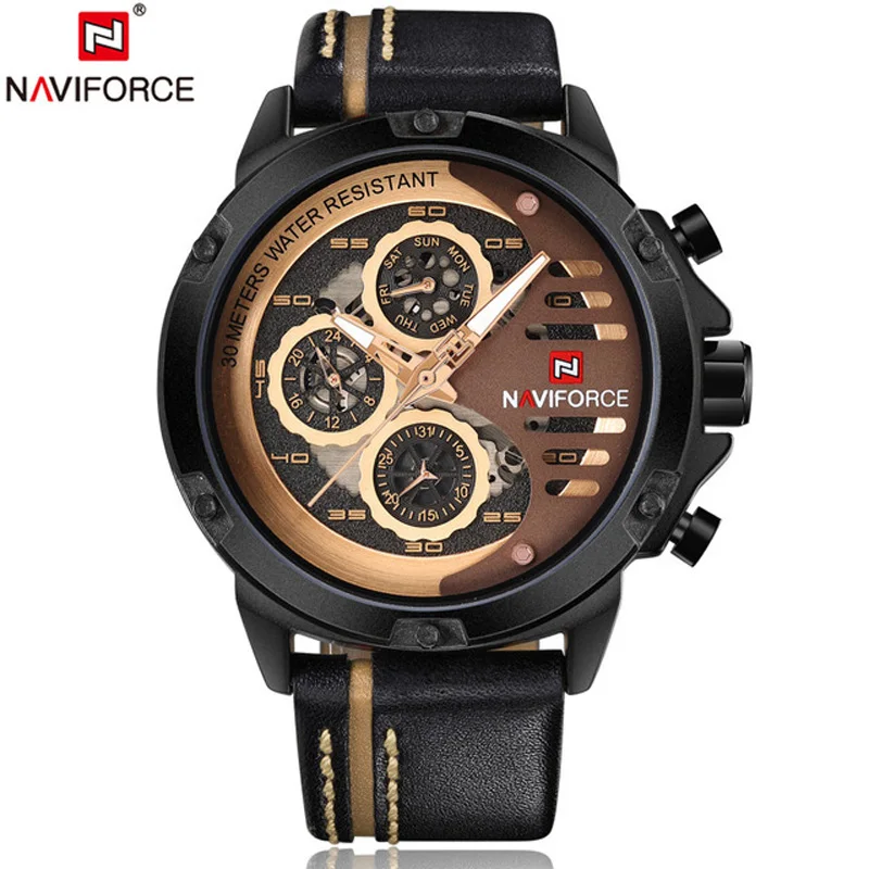 NAVIFORCE мужские спортивные часы Лидирующий бренд мужские s 24 часа недели аналоговые с указанием даты военные кварцевые наручные часы кожаные часы Relogio Masculino