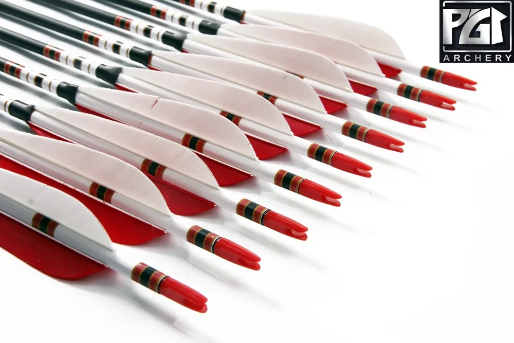 PG1ARCHERY углеродная стрела с 5 ''параболические перья позвоночника 500 OD 7 6 мм