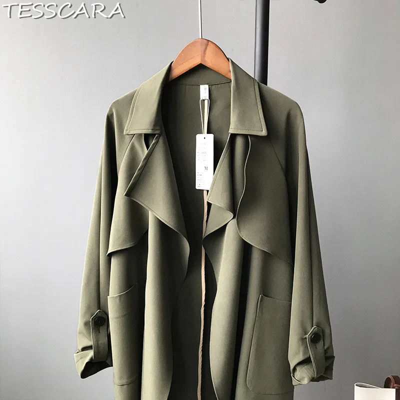 TESSCARA/осенне-весенний женский модный Тренч оверсайз, повседневное пальто, женские длинные ветровки, верхняя одежда и пальто