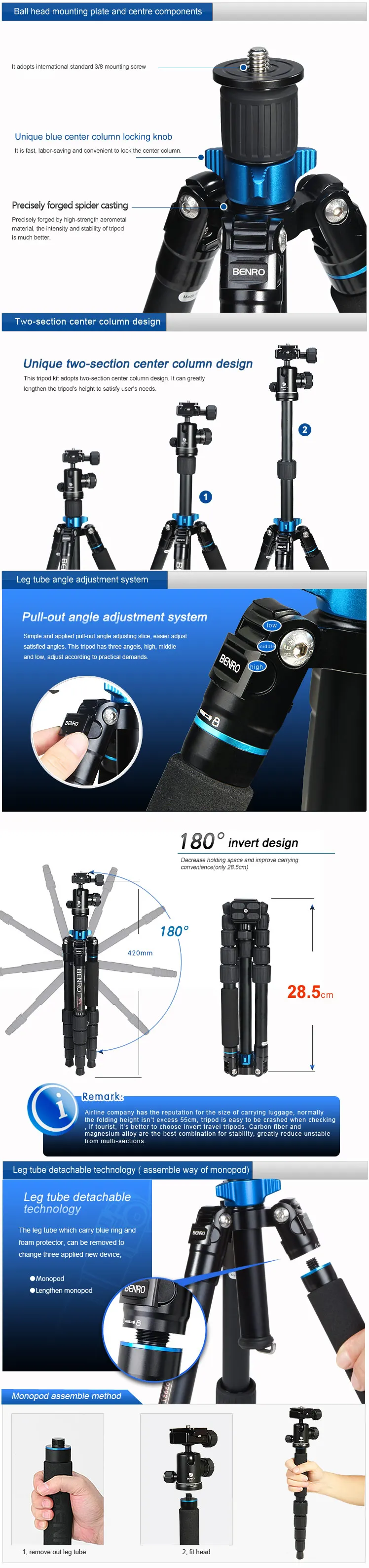 GoPro Benro A0292TB00 SLR штатив микро одиночный Портативный штатив Alpenstock 3 в 1 только 28 см