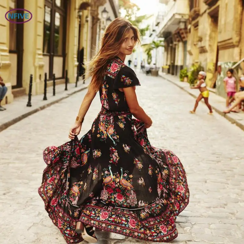Женское платье с V образным вырезом принтом и вырезом|united states|europe brandeurope fashion |