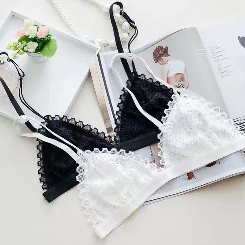 Женский бюстгальтер на бретельках однотонный кружевной с цветочным принтом