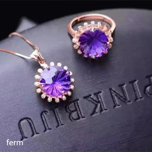 

KJJEAXCMY exquisite jewelry 925 pure silver inlaid natural amethyst fireworks technology fashion female jewelry jewelry set ring