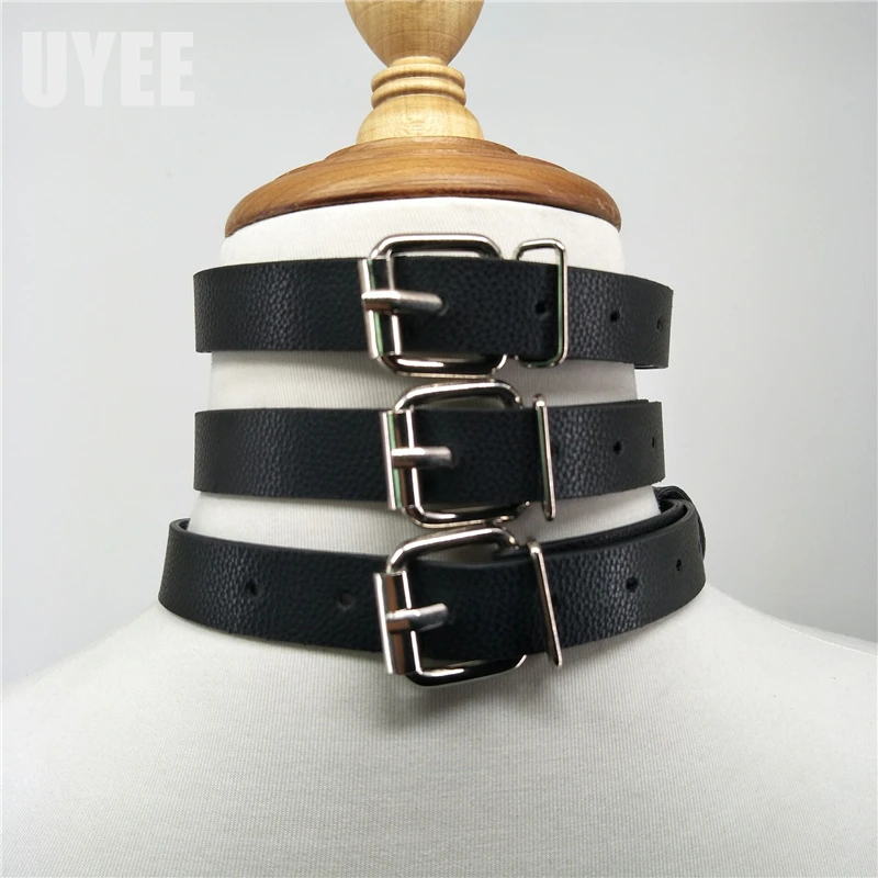 UYEE черный фетиш из искусственной кожи 3 слоя воротник шейные платки регулируемый