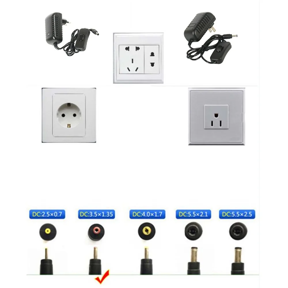 DC12V 2A Питание адаптер с кнопочным выключателем 24 Вт максимум AC100 240V для