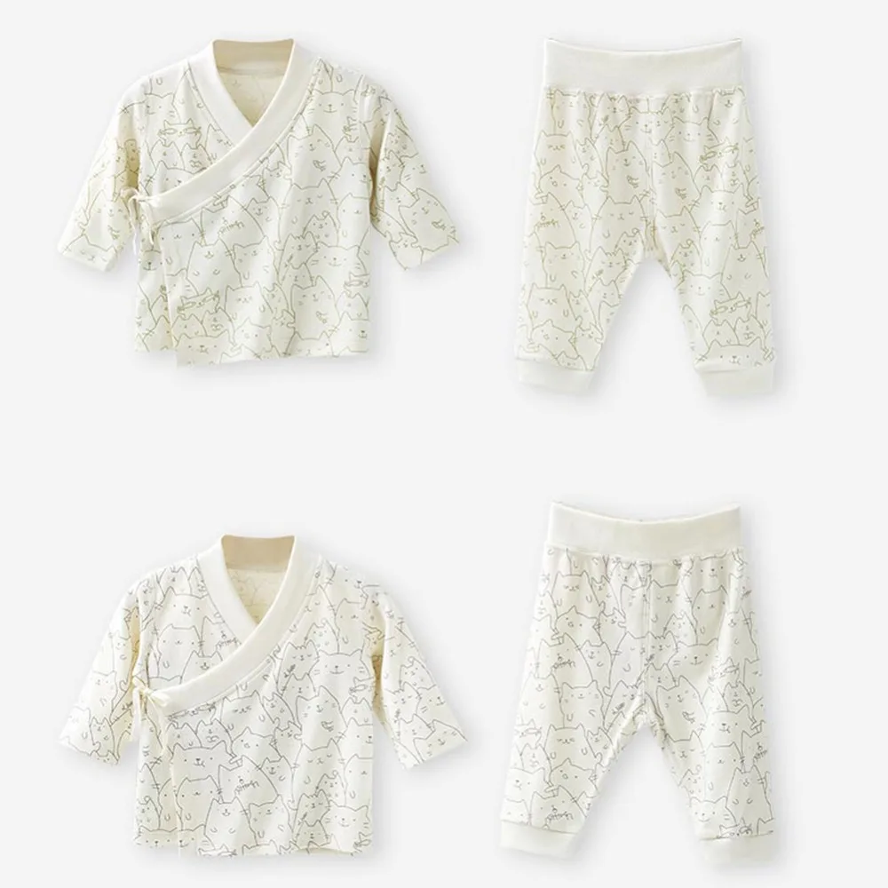 COBROO Newborn Baby Girl Clothes Set 0-6 Months Unisex Shirt Pants Cat Pattern Sleepwear NY540050 | Детская одежда и обувь
