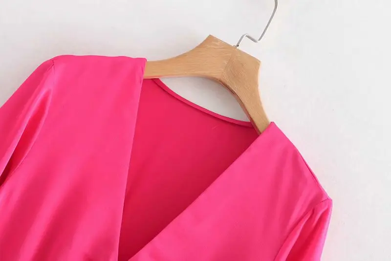 2019 Женская мода v образным вырезом сплошной цвет складки пряжки длинное платье