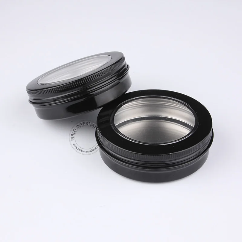 Excellent Makeup Tools 100g Black Aluminium Cosmetic Jars, Visible Metal Display Box, Storage Jar For Accessories Free Shipping