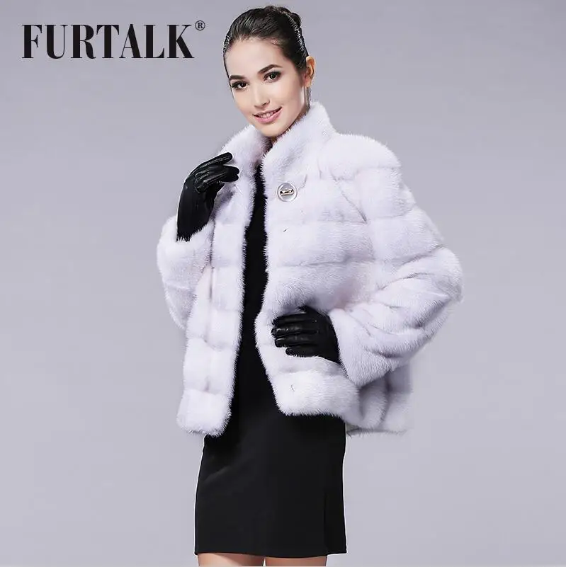 Moon White FURTALK шубы из натурального меха 60 см Норки Куртка Настоящее Природный норки пальто Женщин Зима Норковая Шуба - Цвет: Moon White