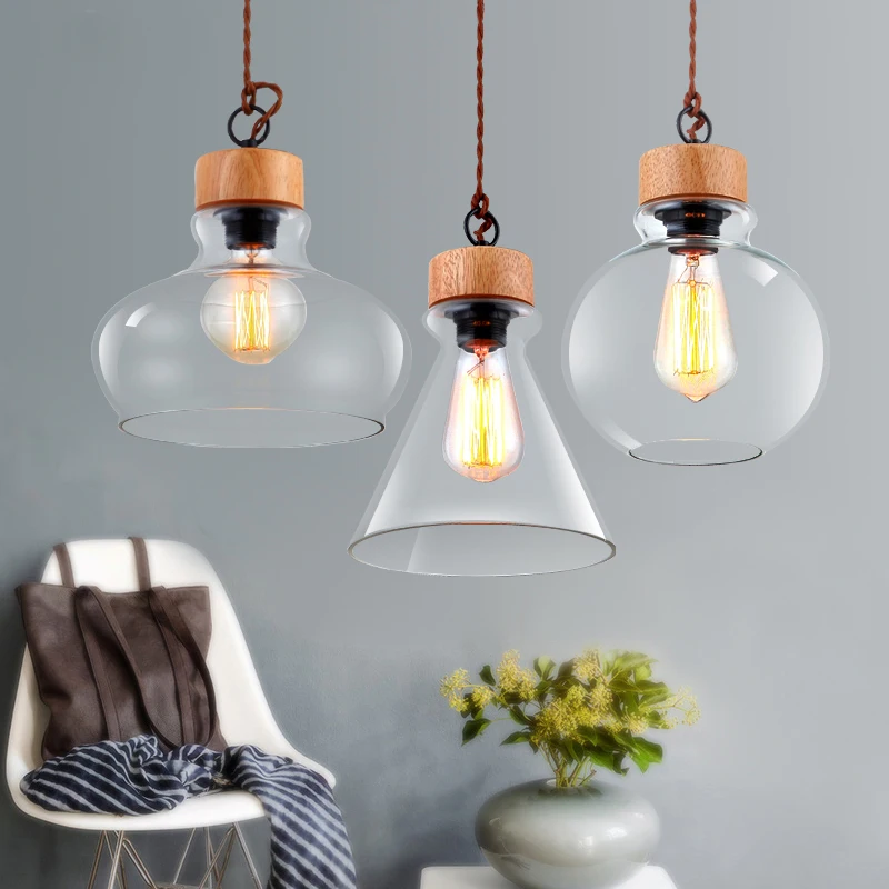 Современный деревянный узор DIY подвесной светильник с одной головкой E27