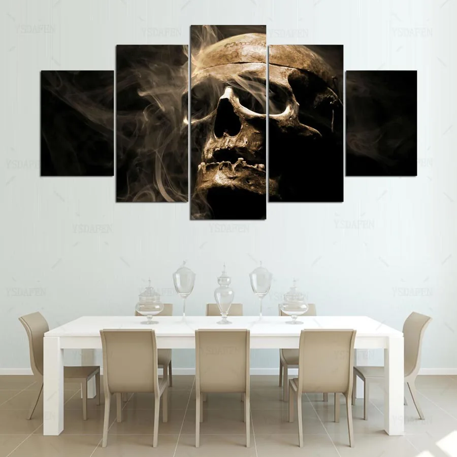 YSDAFEN Canvas Stijl Muur Foto 5 Panel Schedel Landschap Voor Woonkamer Moderne Decoratie Frame work kn-1177 | Дом и сад