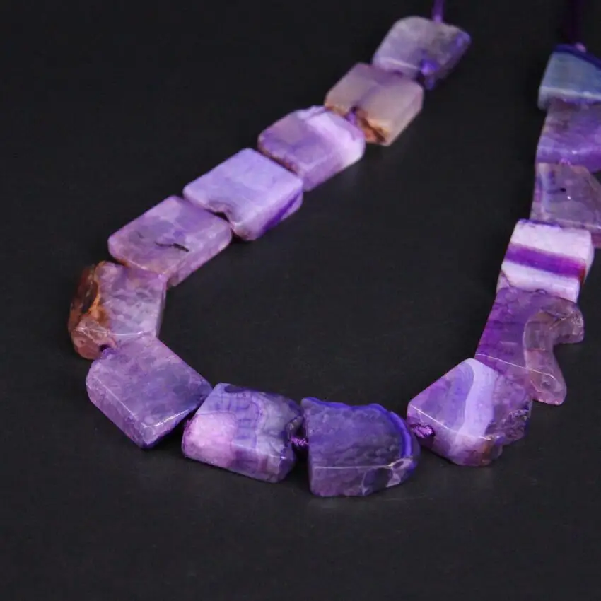

15.5"/strand Purple Crack Dragon vein Agates Rectangle Slab Slice Loose Beads,Raw Stone Nugget Pendant Necklace Jewelry Making