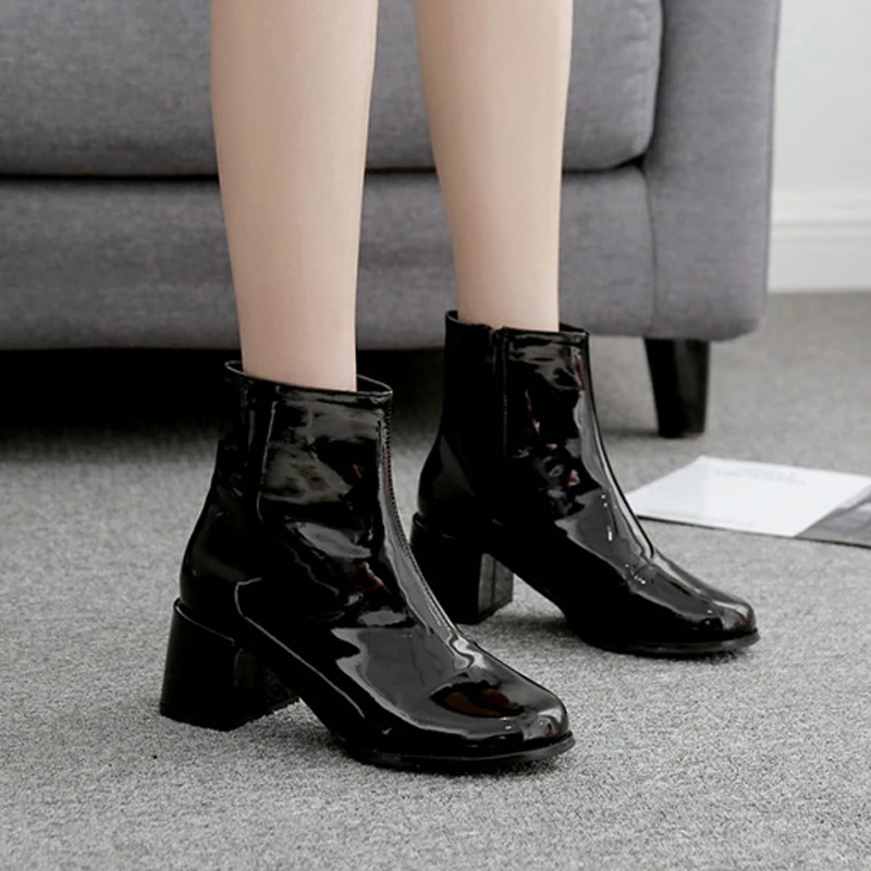 MONMOIRA Sexy Laser Patent Leather Ankle Boots for Women Round Toe High Heel Martin Winter Shoes SWE0322 | Обувь