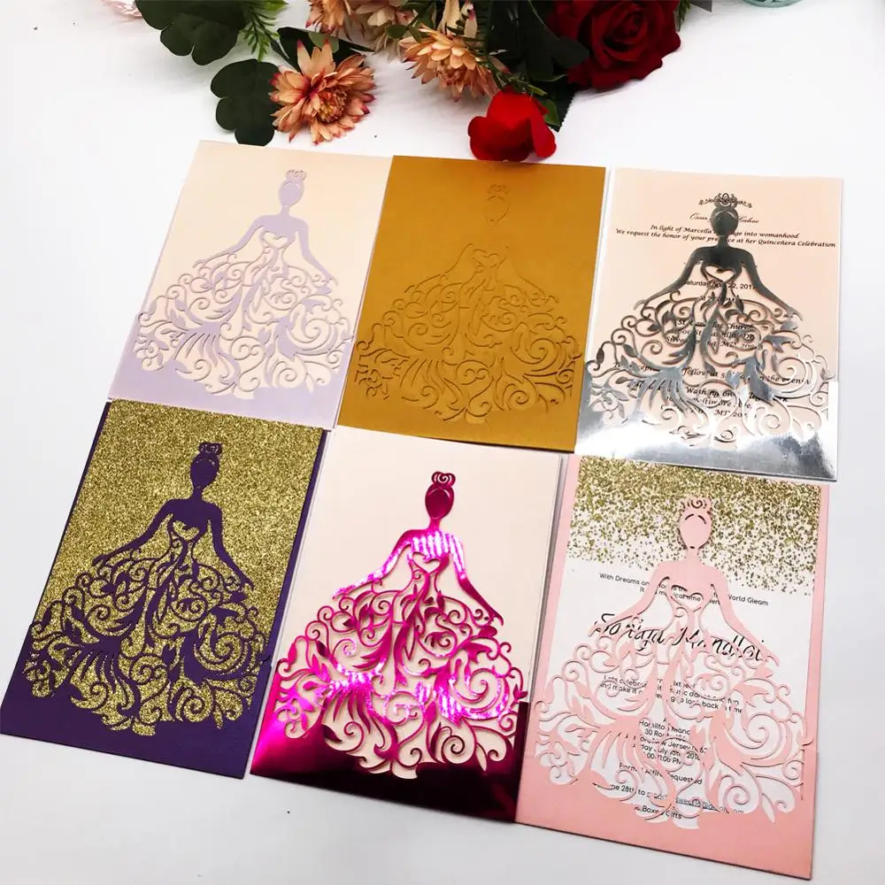 

50pcs/lot Princess Wedding Invitation Cards Fancy Dress Invitation Grand Events Party Supplies Exquisite Invitation Card