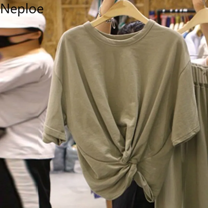 Однотонные футболки с коротким рукавом и о-образной горловиной повседневные