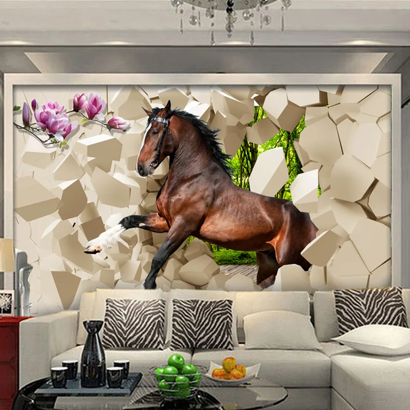 

3D Stereoscopic Horse Broken Wall Wallpapers For Bedroom Living Room Sofa Background Wall Mural Custom Non-woven Photo Wallpaper