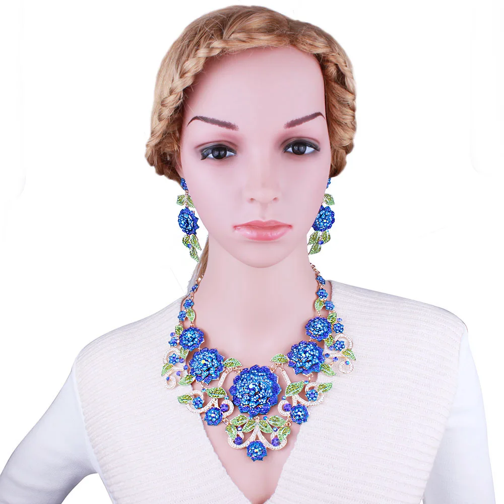 

FARLENA Wedding Jewelry Luxury Multicolor Crystal Rhinestones Big Flower Necklace Earrings for Women Fashion Bridal Jewelry sets