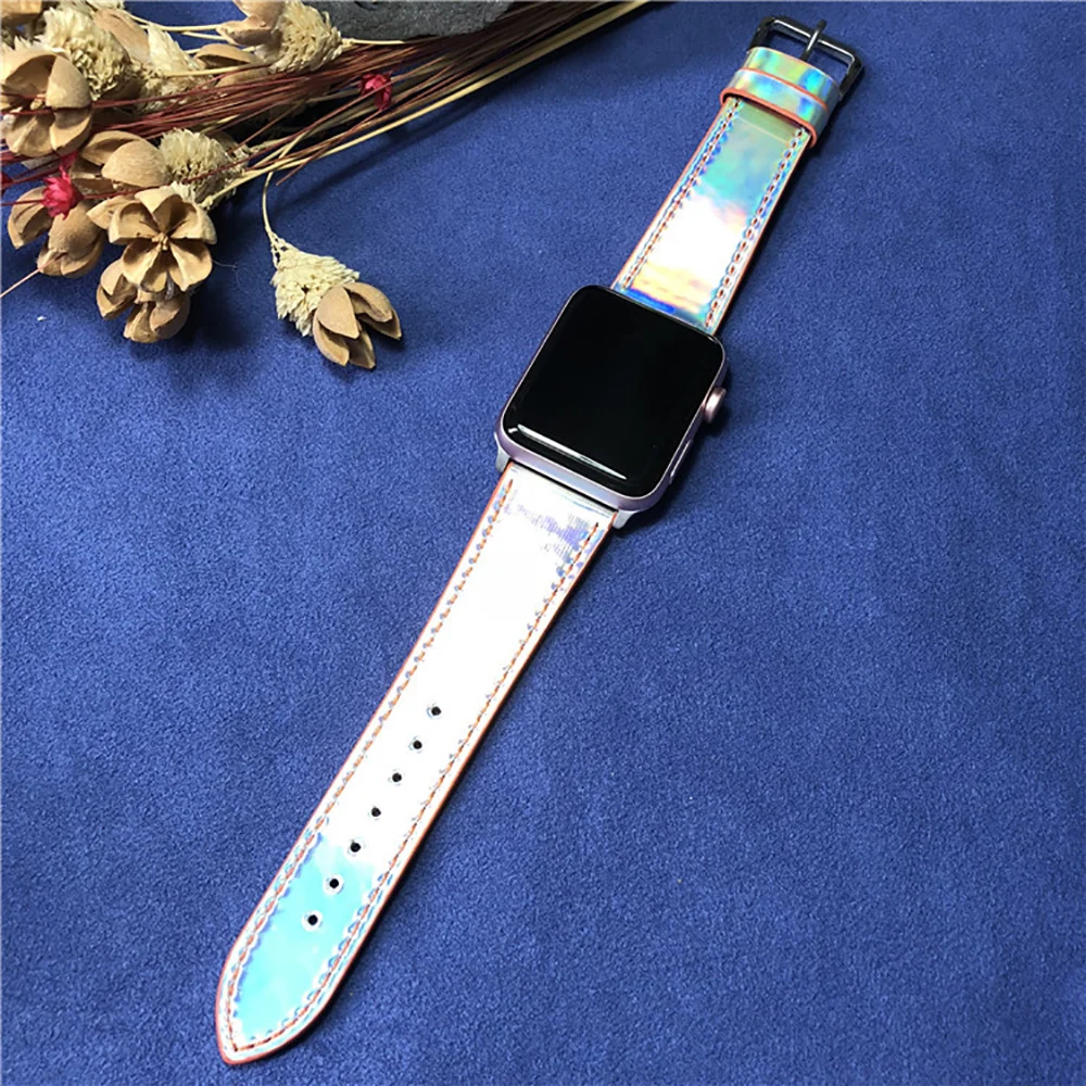 Цветной Яркий кожаный ремешок для Apple Watch 38 мм 40 мм 42 мм 44 мм для iWatch ремешок серии 2 3 4 5 браслет