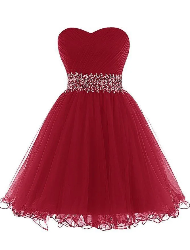 Милое короткое/Мини платье для выпускного вечера милое Тюлевое бальное с поясом