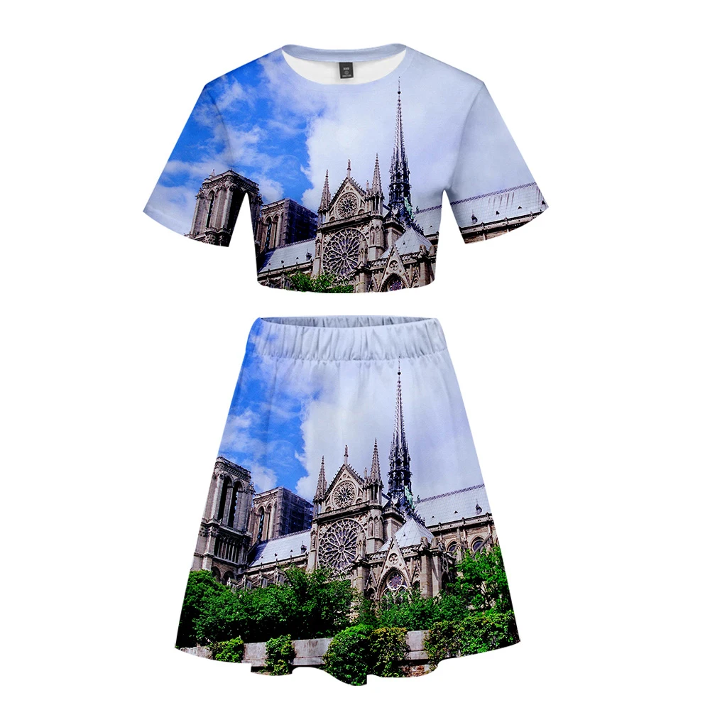 Женский комплект из двух предметов повседневный с принтом Нотр-Дам-де-пари