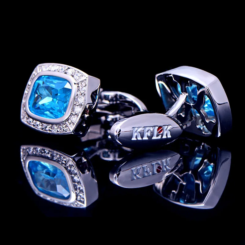 KFLK Роскошные abotoaduras запонки для рубашек мужчин брендовые на пуговицах с голубыми