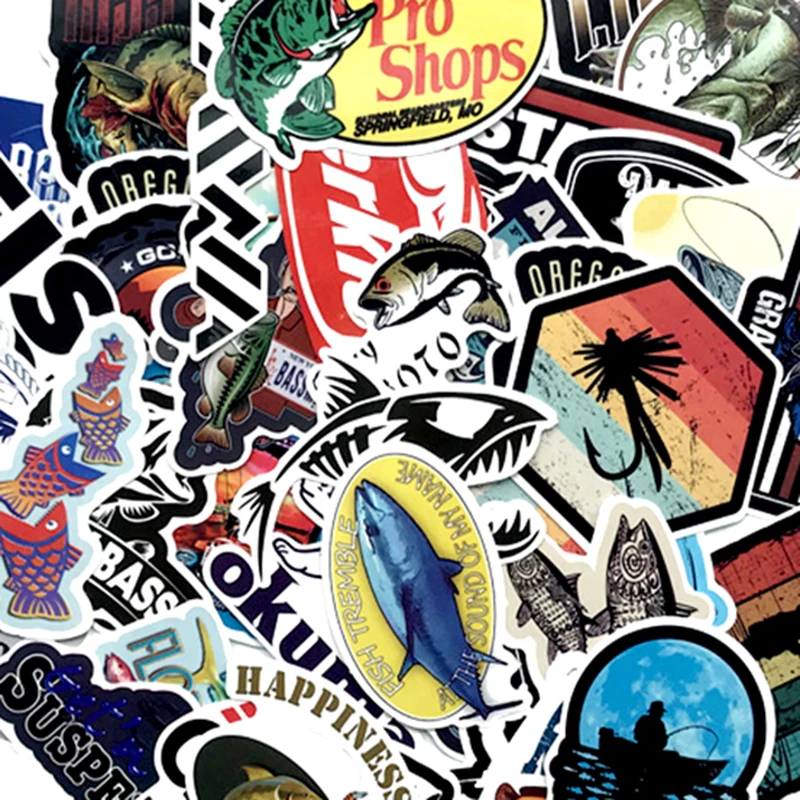 Etiqueta para exterior de pescador Go Fishing, 50 Uds., para monopat&iacute;n, guitarra, motocicleta, Maleta de equipaje artesanal, veh&iacute;culo de decoraci&oacute;n de juguete-5