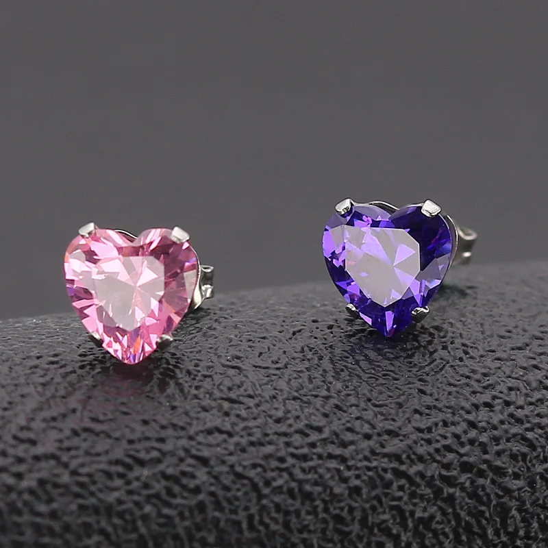 Женские серьги-гвоздики с сердечками и кристаллами элегантные очаровательные