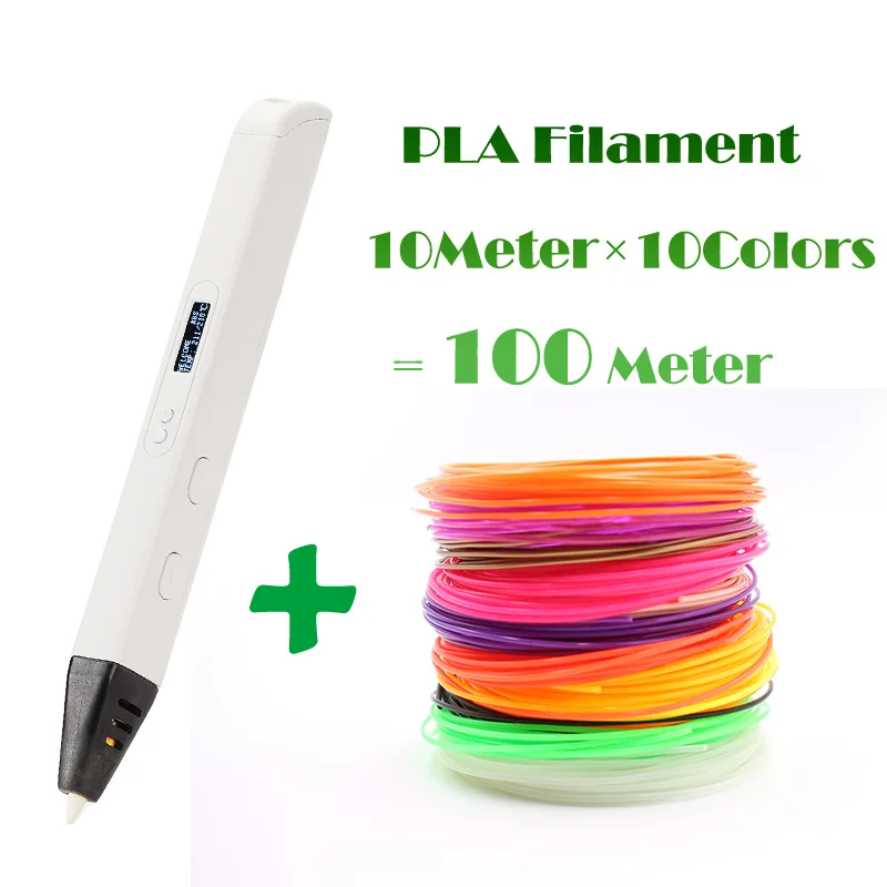 RP800A 3D профессиональная печать 3D ручка с oled-дисплеем поколение 3D Ручка для рисования художественного ремесла и образования - Цвет: White Add 100Meters