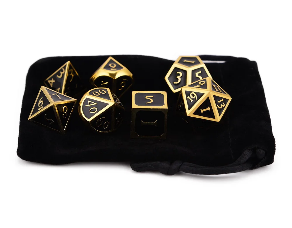 DnD металлические кости золото с черной эмалью Italic шрифт для DnD RPG MTG и для изучения математики