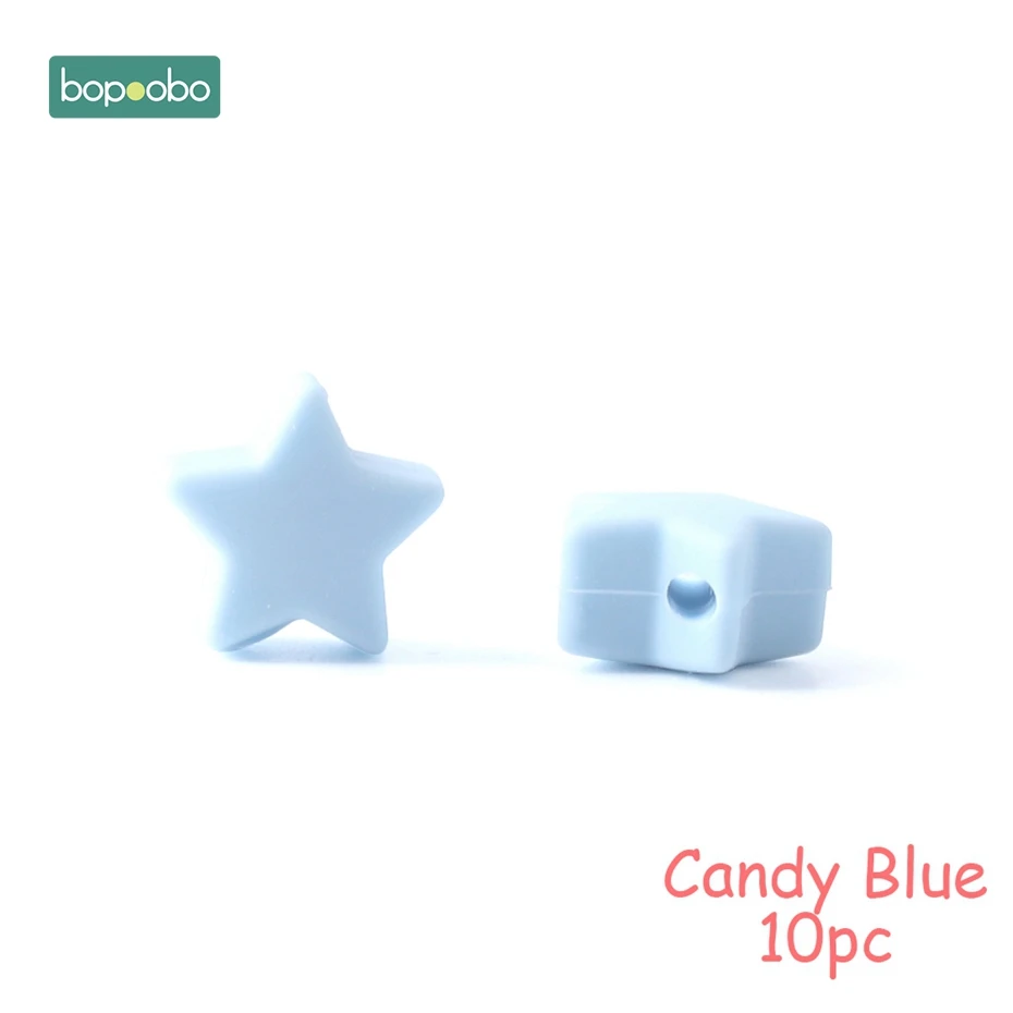 Candy Blue Star Bopoobo 10 шт Силиконовые Бусины, пищевой силиконовый Прорезыватель зубов в виде звезды, Товары для малышей, силиконовый браслет для грызунов, сделай сам, детский Прорезыватель для зубов - Цвет: Candy Blue Star
