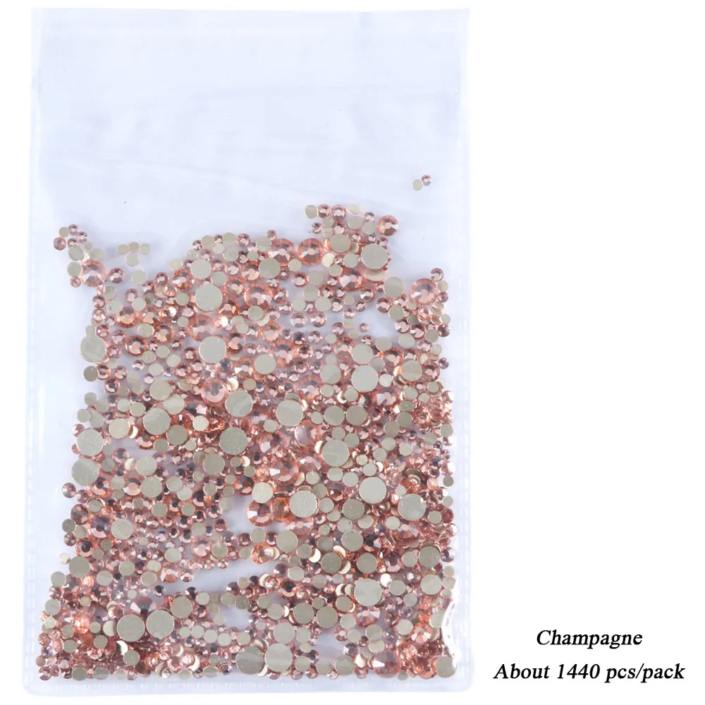Champagne 1440 шт, блестящие SS4-SS20, разноцветные стразы с плоской задней стороной, Стразы для ногтей, кристаллы AB, камни для самостоятельного украшения ногтей LA1015 - Цвет: Champagne