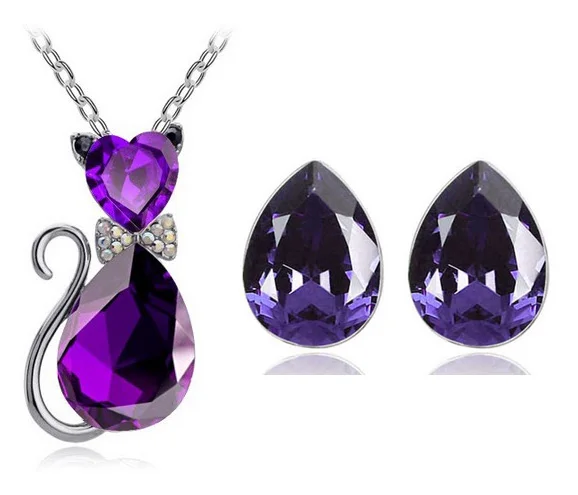 Ожерелье и серьги с подвеской в виде кошки из австрийского хрусталя|necklace