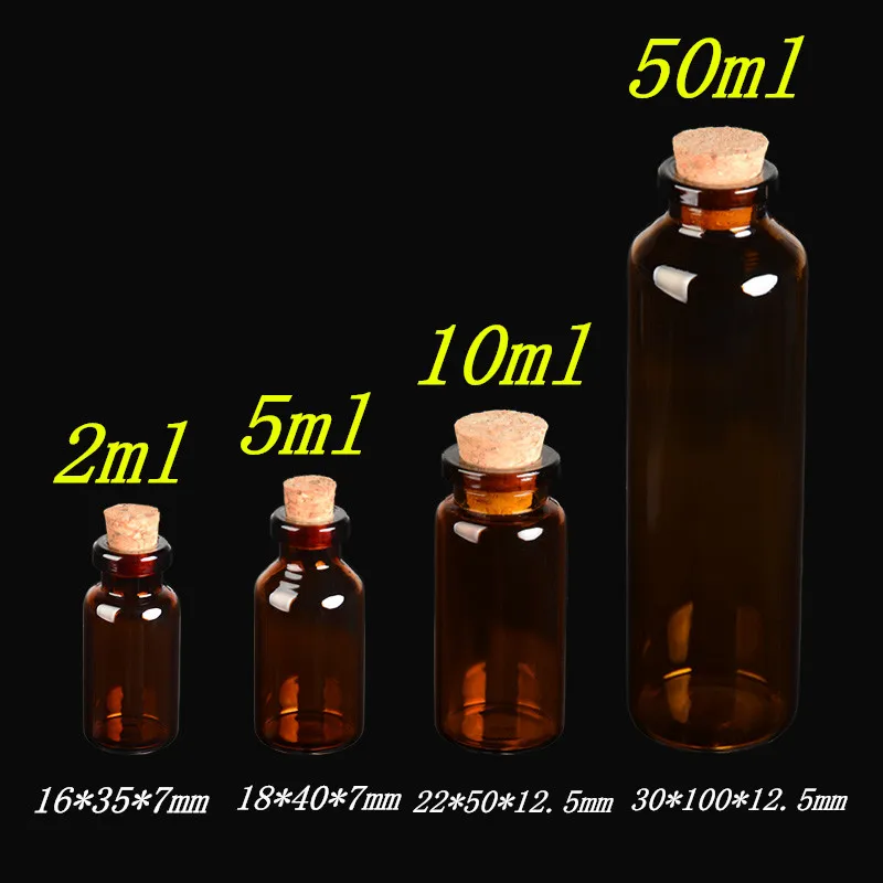 100 шт. маленькие коричневые стеклянные флаконы с пробкой 2 мл 5 10 50 мл|glass jar|glass jar