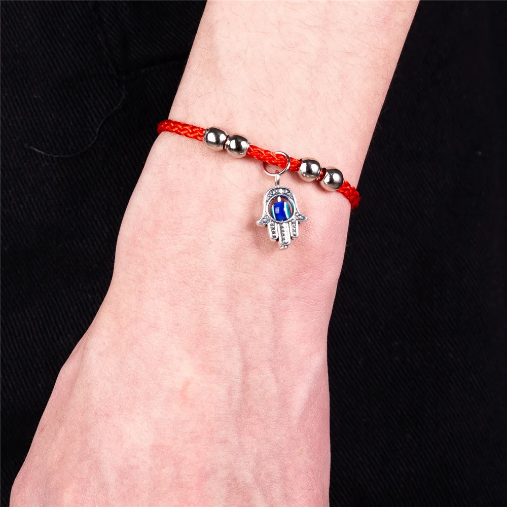 

Simple Red String Charm Bracelet For Women Men Adjustable Hamsa Hand with Turkish Eye Extension Part included