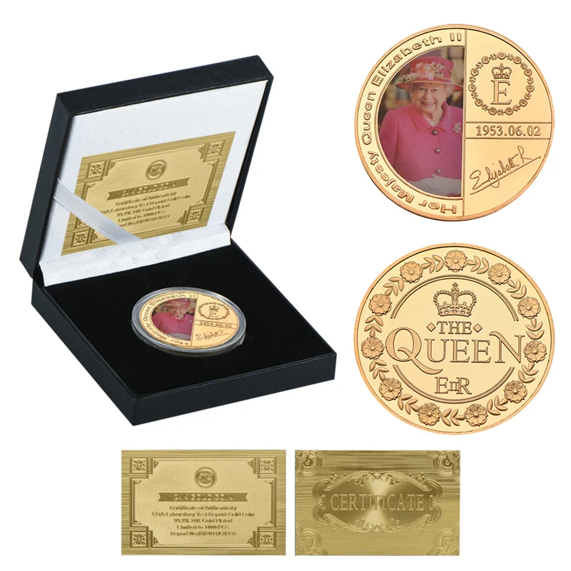 coin3 with box WR queen Elizabeth II Золотая сувенирная монета с подарочной коробкой королевская семья памятные монеты коллекционные вещи медаль дропшиппинг - Цвет: coin3 with box