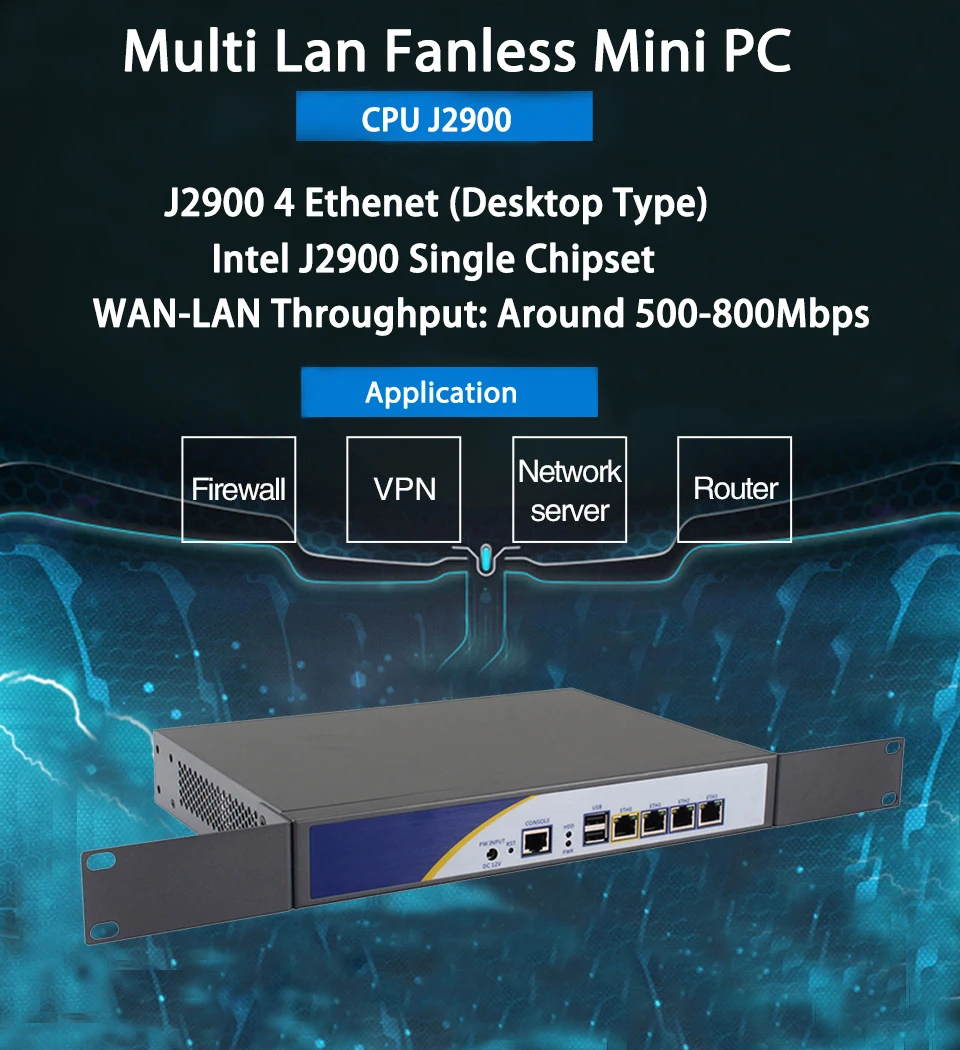 Брандмауэр Mikrotik Pfsense VPN принадлежности для сетевой безопасности маршрутизатор ПК Intel 4 ядра COM J1900 [HUNSN SA19R](4LAN/2USB/1COM/1VGA