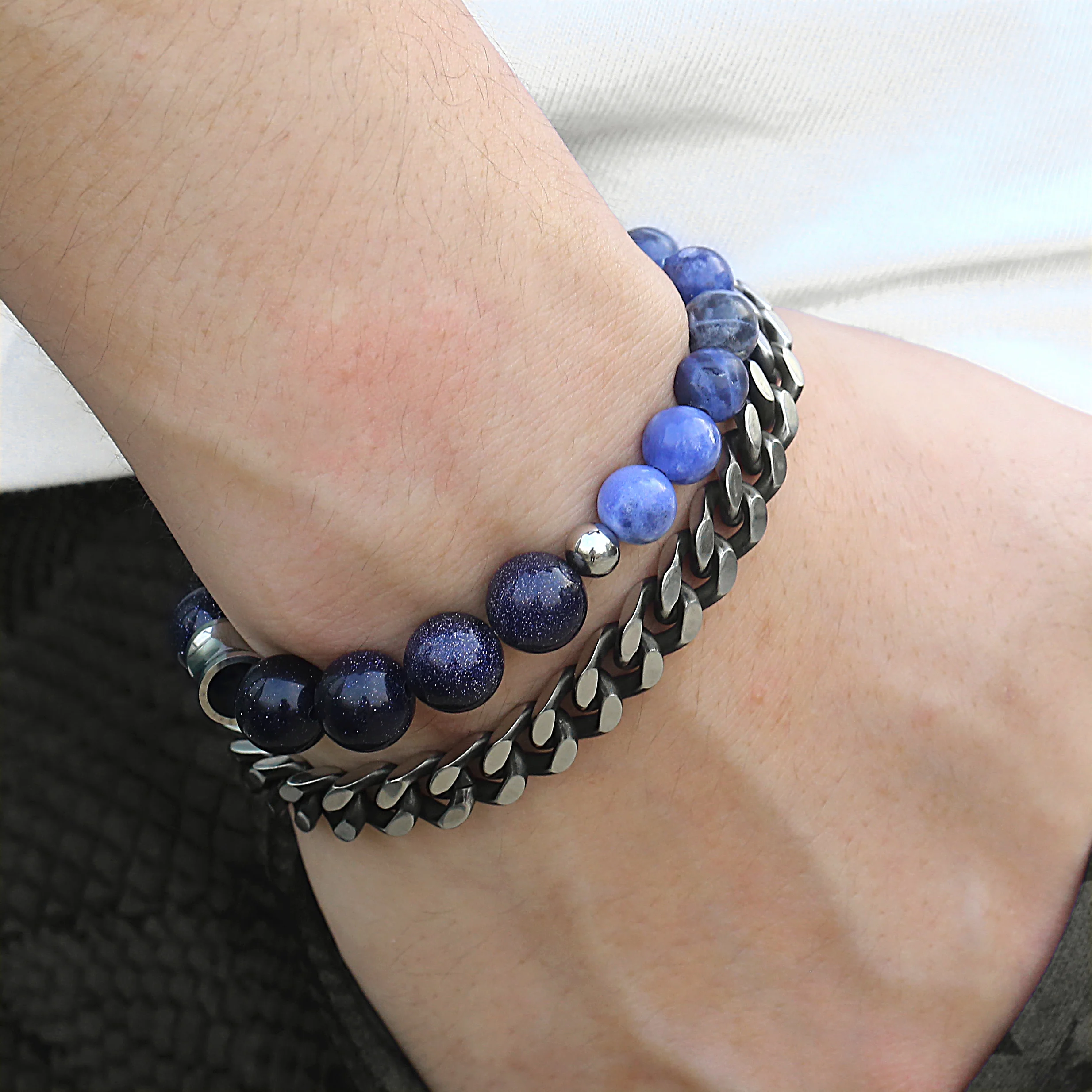 2 шт./компл. голубой песчаник соталит натуральный камень браслет из бисера для