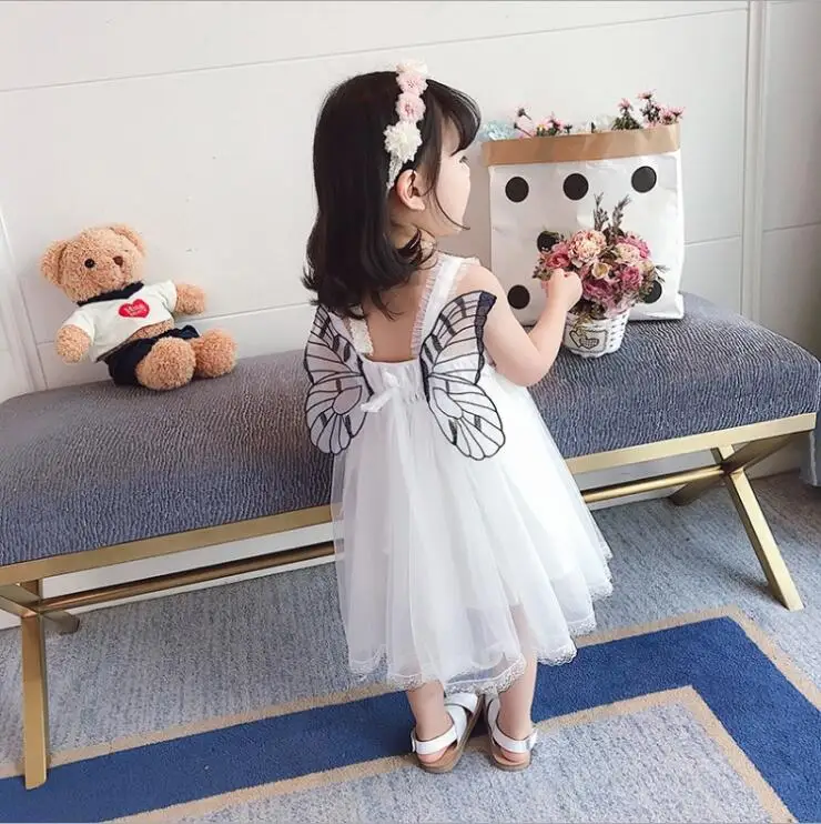12Month-5Y Baby Girl Princess Dress 2019 Summer Elegant White Flower Wings Tulle Wedding Dresses Children Kid Clothes | Детская одежда