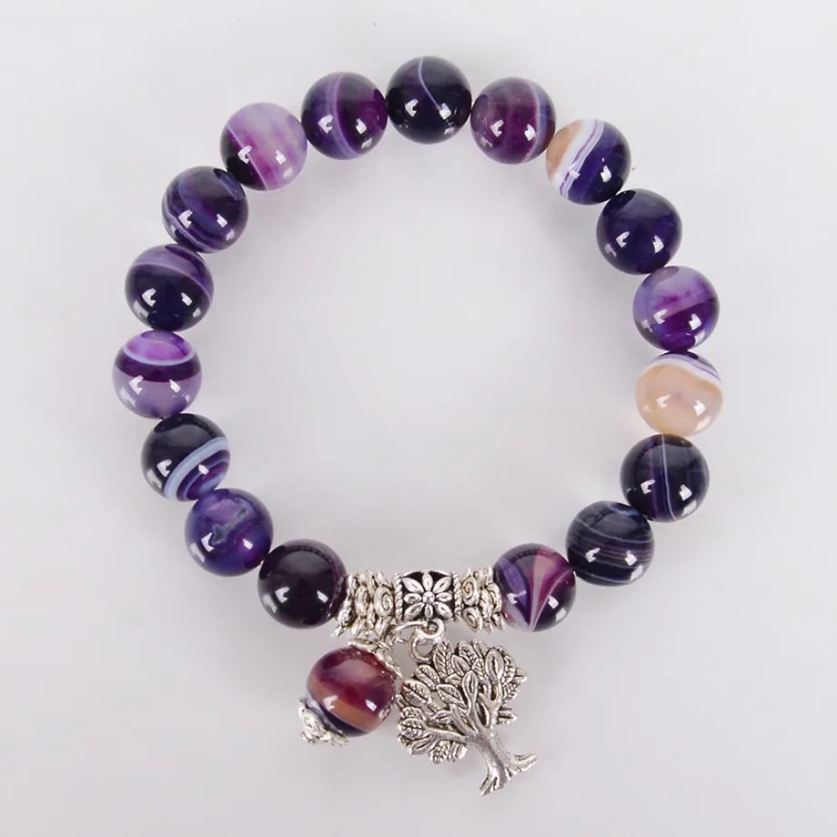 Чакра натуральный камень фиолетовый венный Агаты браслеты из оникса Древо жизни