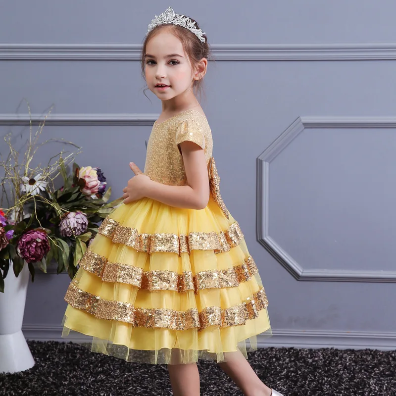 Bling Sequins Layered Cake Dress For girls Wedding Birthday Party Vestidos Ball Gowns Princess Frocks 8 10 12 Years | Детская одежда и