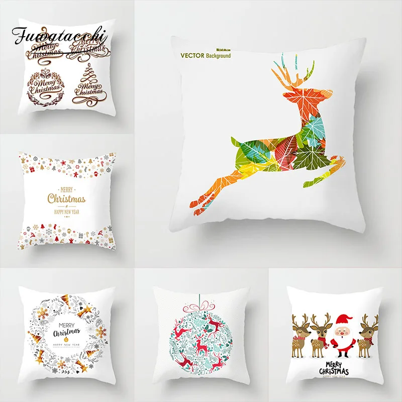 Fuwatacchi Merry Christmas чехол для подушки из полиэстера с изображением Санта-Клауса, снежного Рождества, с надписью, наволочка для подушки, для дома, дивана, декоративная наволочка