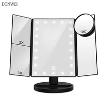 22 LED Touch Screen Light Makeup Mirror Table Desktop Makeup 1X/2X/3X/10X Magnifying Mirrors Vanity 3 Folding Adjustable Mirror