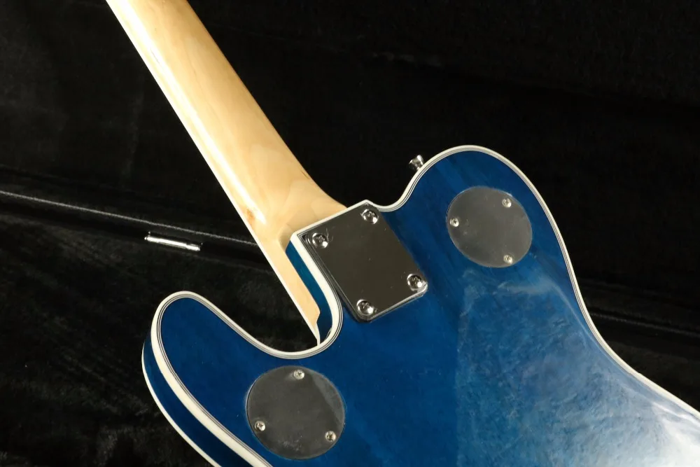 Стеганый клен Топ Полу полый корпус электрогитары T-01 Abalone инкрустация Bigsby мост синий теле