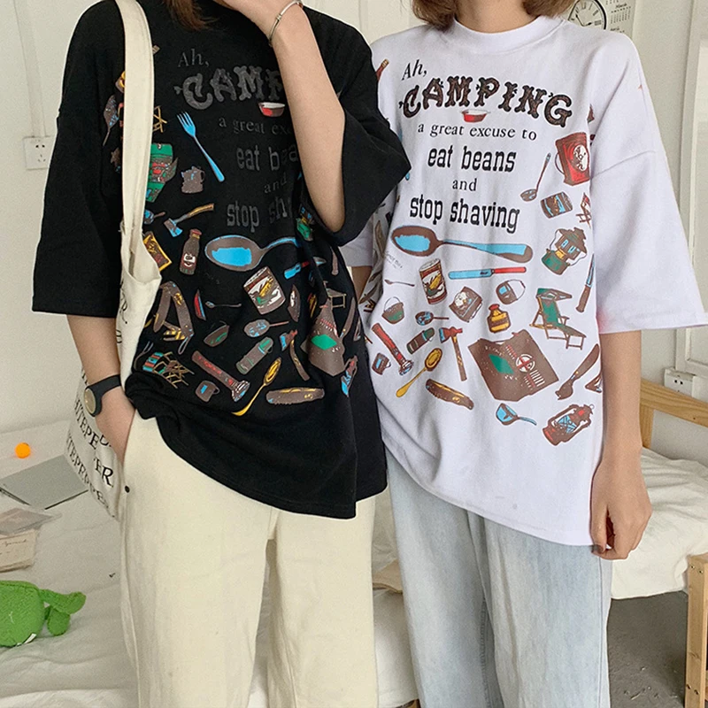 Летняя женская мода большого размера Повседневная Harajuku свободная хлопковая