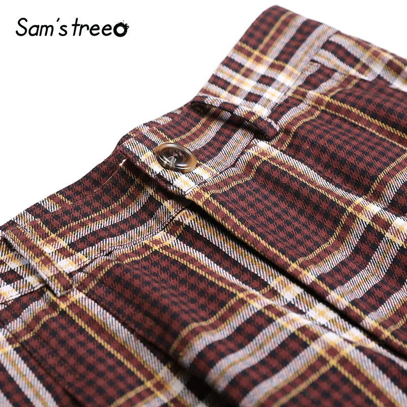 Samstree/красные клетчатые брюки с графикой для женщин; коллекция года; сезон осень; эластичная резинка на талии; широкие брюки; повседневные британские офисные женские брюки