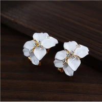beautiful vivid leaf flower white black trendy stud earrings for women fashion piercing jewelry