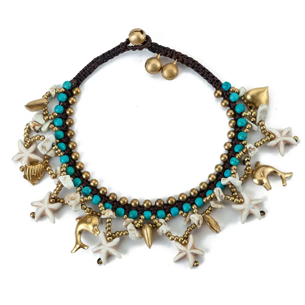 

AMOURJOUX Ethnic Handmade White Starfish Charms Beaded Leg Anklets For Women Ankle Bracelet Anklet Female Foot Jewelry