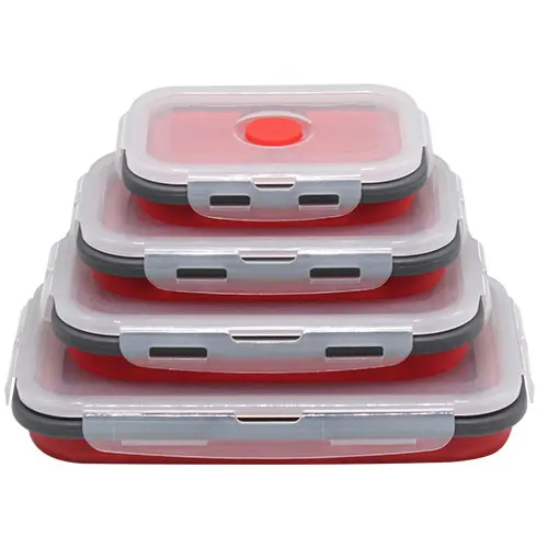 Red Black Box 4pc Креативная портативная силиконовая коробка для ленча Складная СВЧ термос для бенто складная коробка для завтрака еда Японский китайский контейнер - Цвет: Red Black Box 4pc