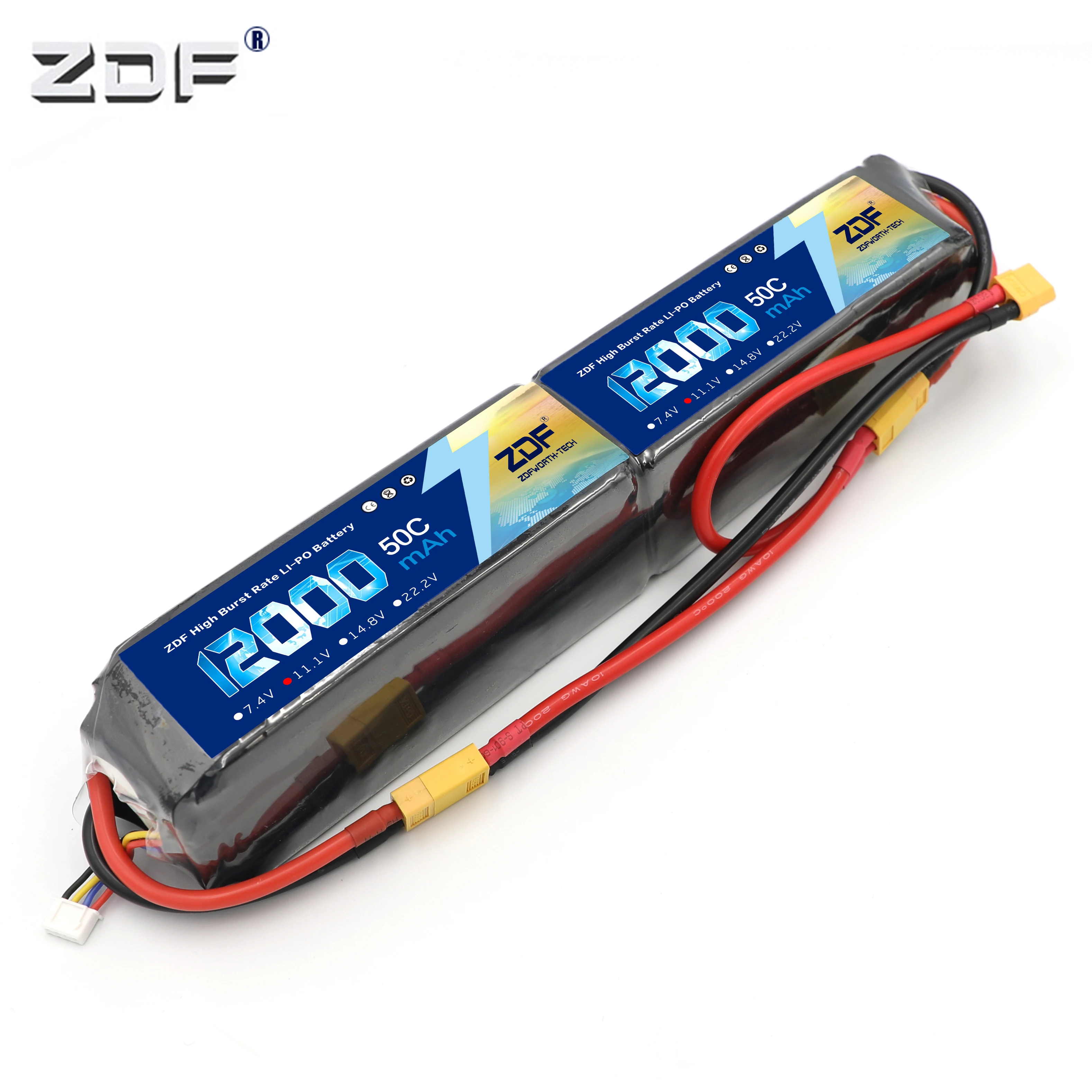 

ZDF RC Lipo 6S Battery 22.2V 12000mAh (2x 3S 11.1v 6000mAh 50C) 50C Burst 100C For Helicopter RC Drone Quadcopter Rated 5.0 /5