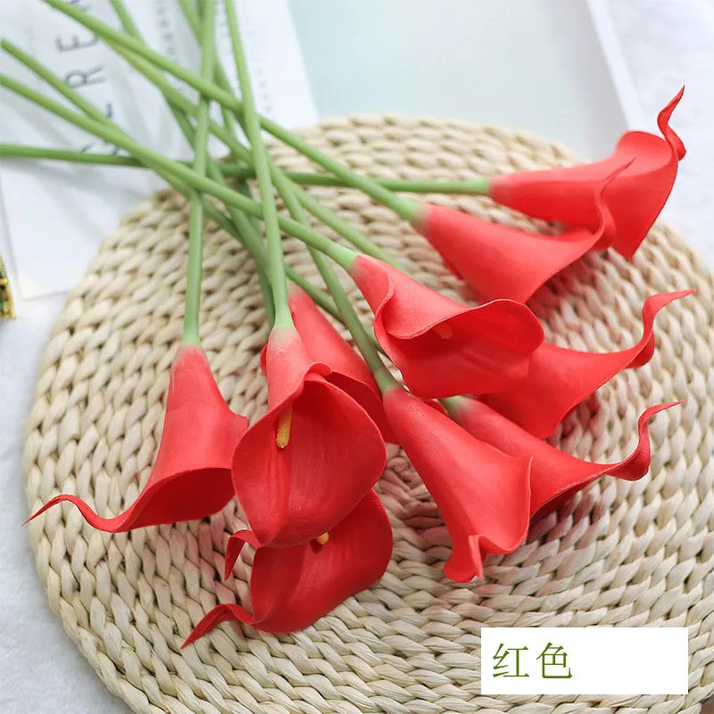 red CHENCHENG, 10 шт./лот, искусственные цветы из искусственной кожи, букет лилии Калла, искусственные цветы, букет для стола, украшение для дома, свадьбы, Осенний Декор - Цвет: red